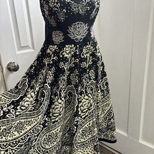 Magic Medium White Black Paisley Print Strappy Flowy Sundress Embroidered Bodice