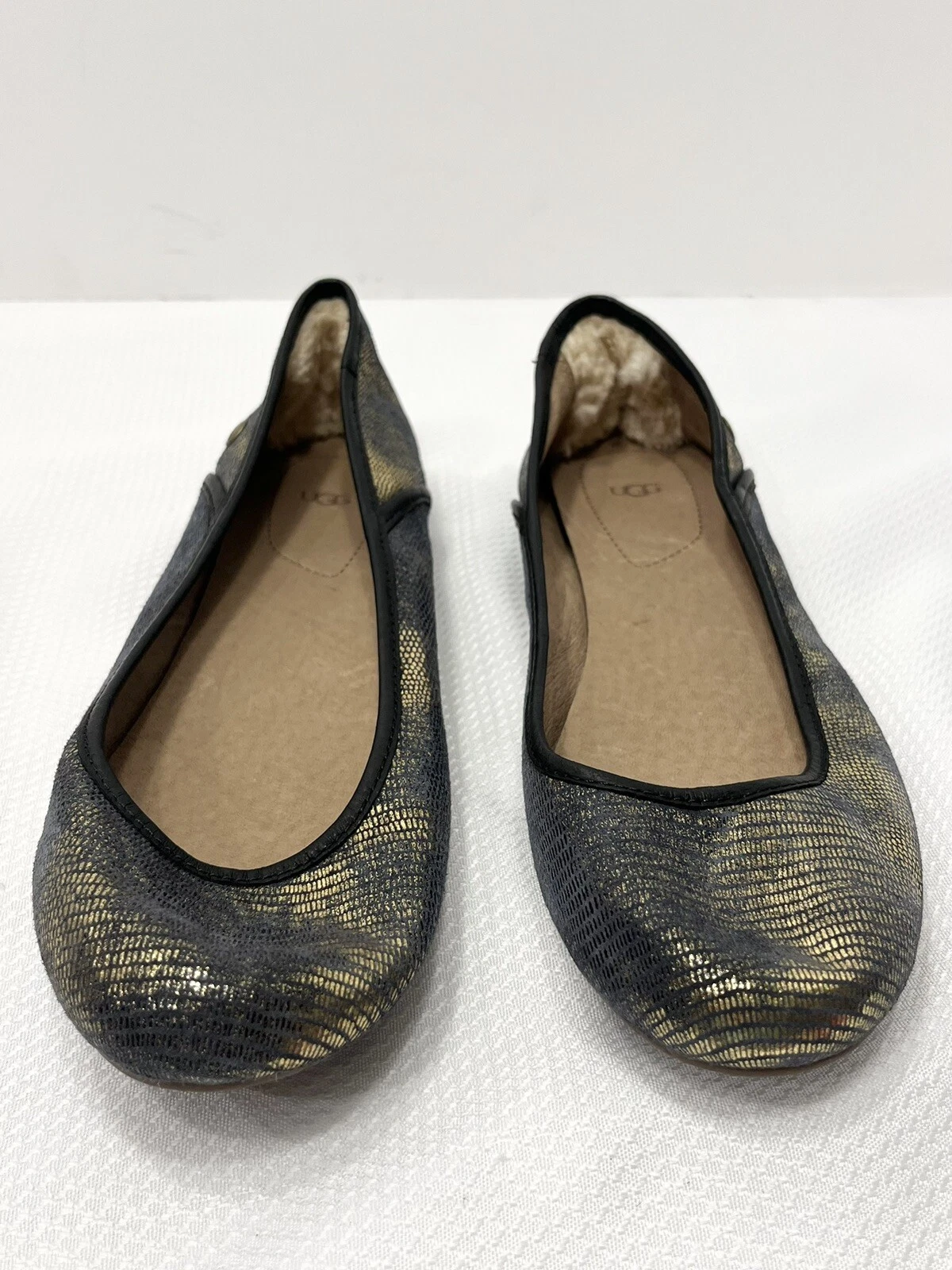 Ballerine UGG donna Antora Lizard macchia di inchiostro scamosciate taglia 8 blu oro