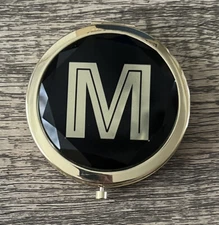 Modern Expressions Monogram "M" Gold & Black Compact Mirror New  Reg. + 2x NWOT