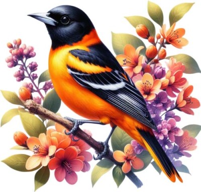 Aquarell orange Blume Vogel Wandbild Schlafzimmer Kinderzimmer Van Vinyl Aufkleber Abziehbild