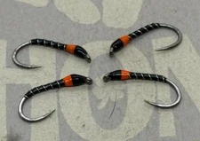 4ea. Black and Orange Buzzers Size #10. Excellent still water pattern.