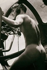 Vintage photo print naked Navy gunner soldier WW2 Photo Glossy 4*6 in F031