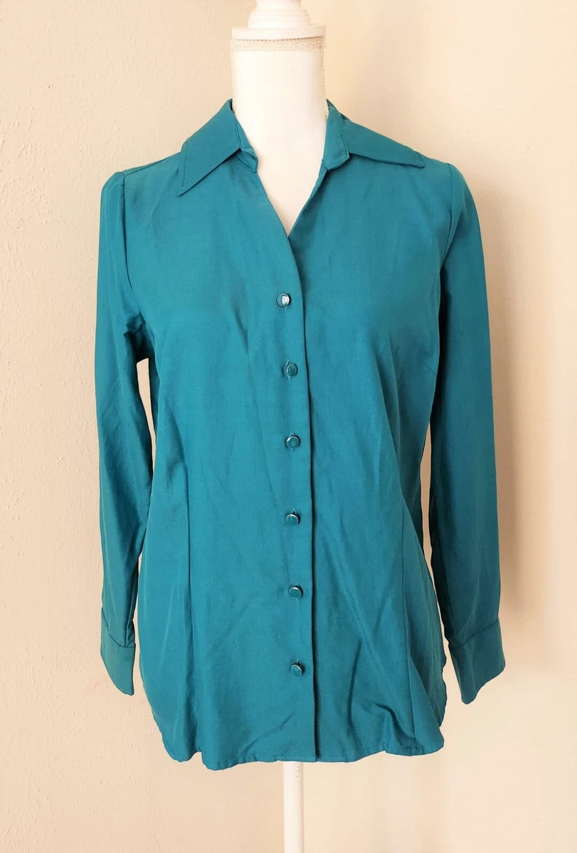WinterSilks Women s Long Sleeve Button Up Collared Top Career Casual Green Small