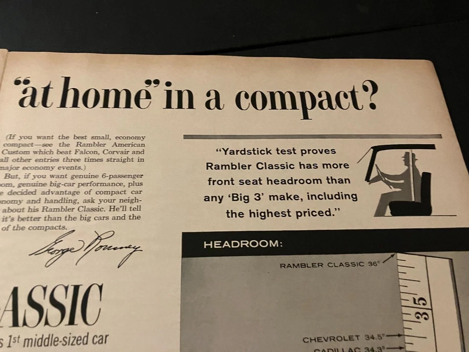 AMC Rambler Classic 1961 - Anuncio impreso original vintage de 2 páginas/arte de pared - BONITO Foto 4 de 4