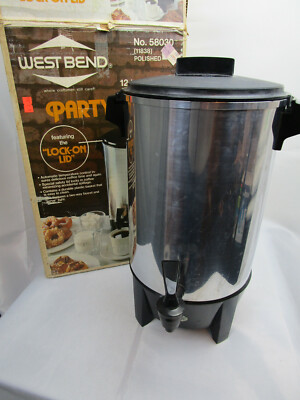 West Bend Party Perk 58030 Aluminum Percolator Coffee Maker Pot 30 Cup  w/box