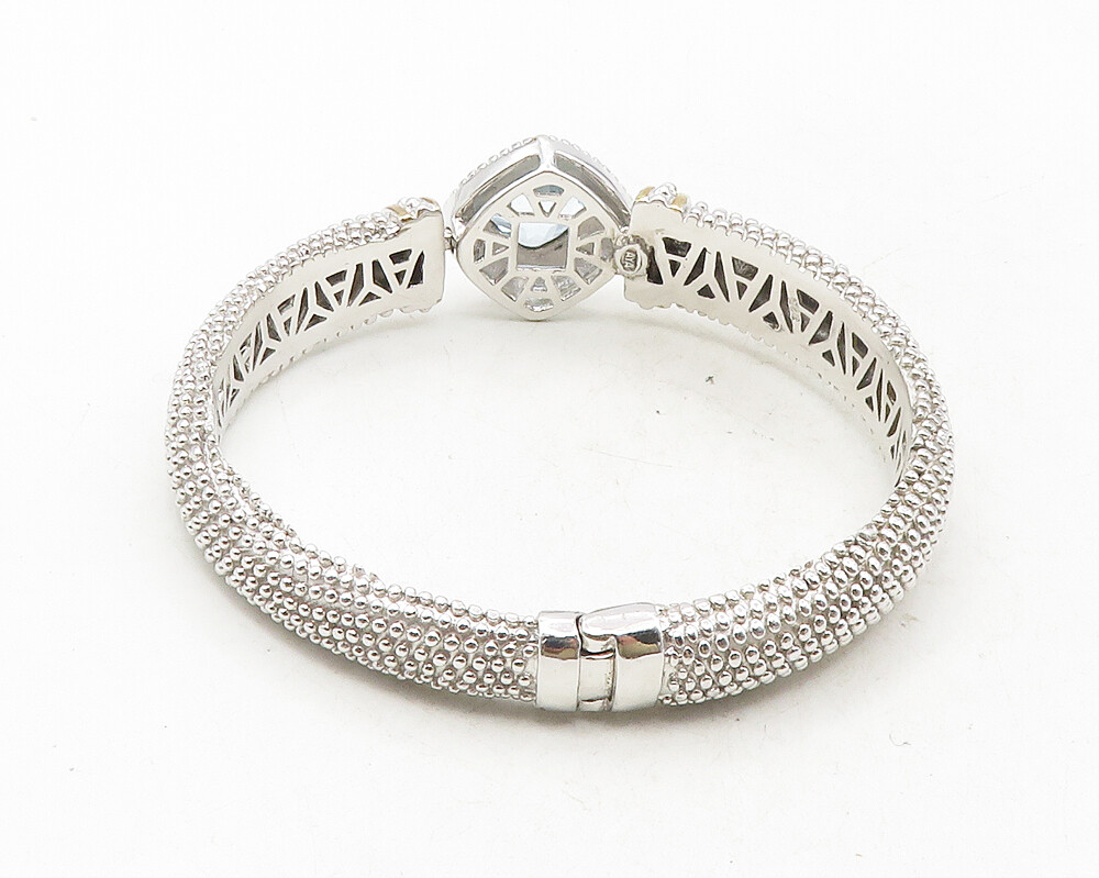 925 Sterling Silver Blue Topaz Shiny Two Tone Spiked Bangle 925 Sterling Silver Blue Topaz Shiny Two Tone Spiked Bangle