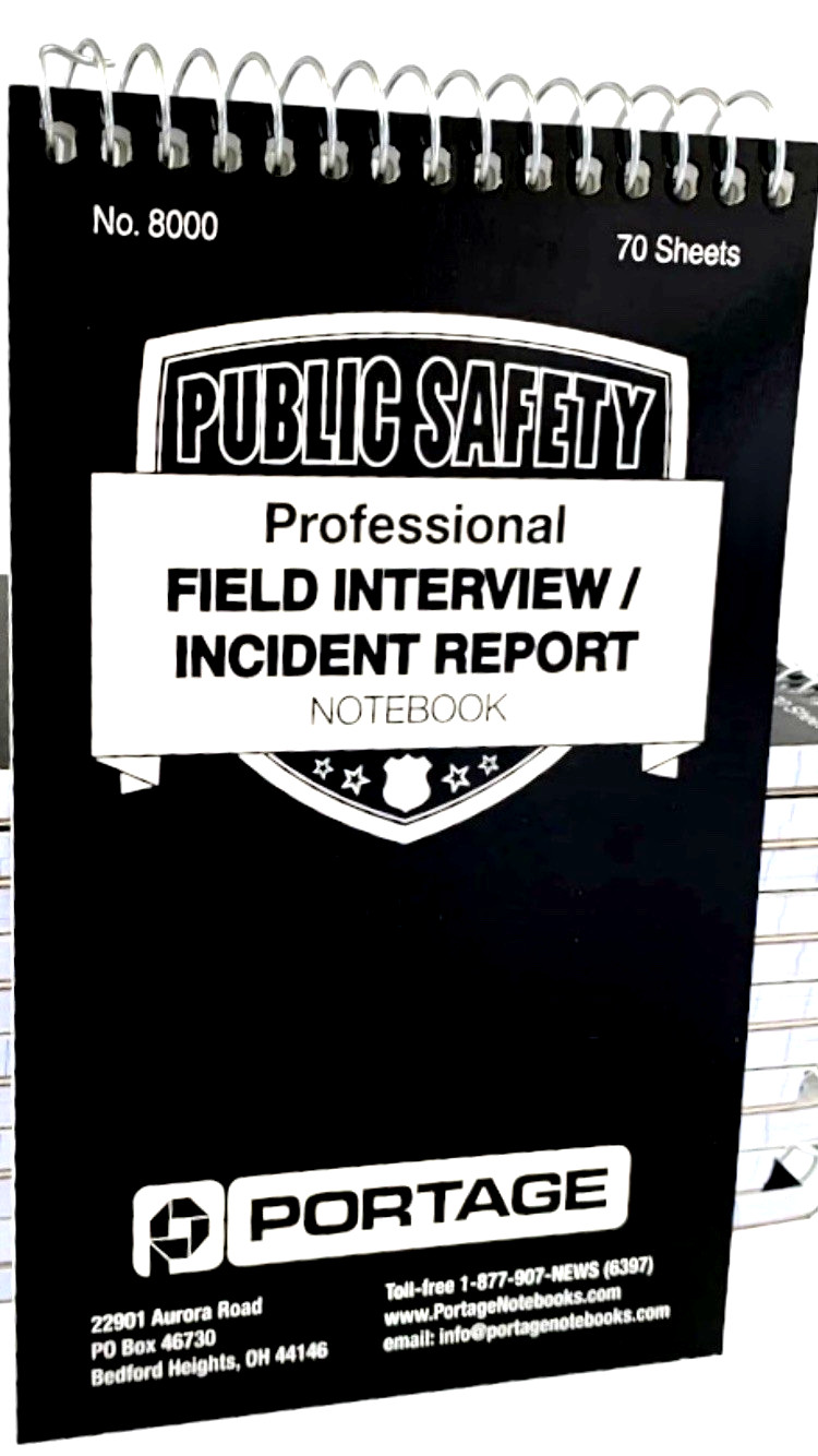 PORTAGE PROFESSIONAL POLICE FIELD INTERVIEW INCIDENT REPORT NOTEBOOK 70 SHEETS