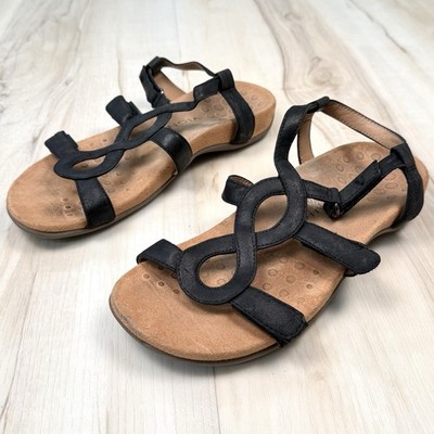 VIONIC Womens US 7 Jodie Black Leather SANDALS Shoes Comfort Orthopedic TVW5391