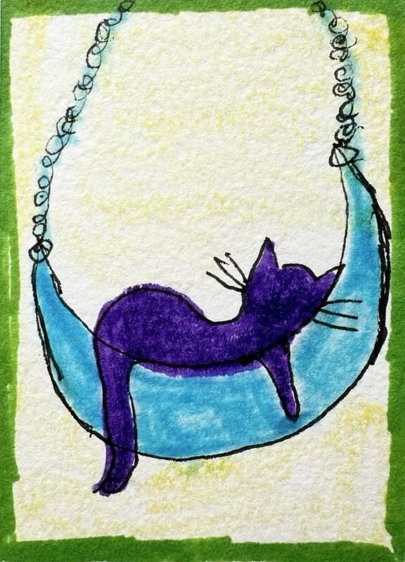 Original ACEO Painting Cat Miniature Art Card By Carole Collins M6