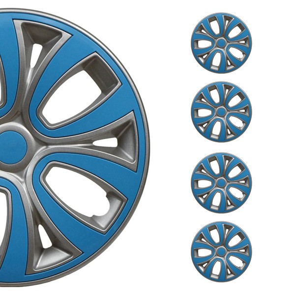 "4X Radblenden Radkappen Radzierblenden 16\" Zoll Stahlfelgen Blau Grau"-image