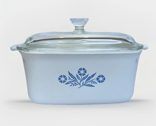 CorningWare Vintage Blue Cornflower 7 x5"x3" Casserole Dish w/ P4C Pyrex Lid