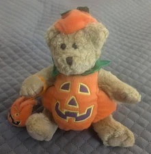 HugFun Halloween Bear Pumpkin Costume Plush Jack O Lantern Stuffed Animal 9"