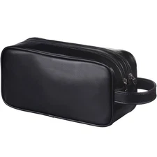 Soft PU Leather Zipped Travel Toiletry Bag Mens Ladies Supply Toiletry Bag Ca...