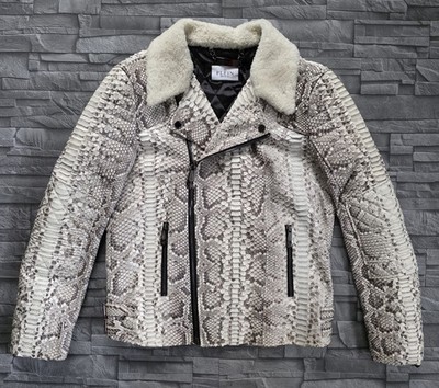 PHILIPP PLEIN PYTHON LEATHER BIKER JACKET WITH SHEARLING / LIMITED / L / NEU /