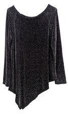 Karen Kane sz XL Slinky Top stretchy ls asymmetrical hem black & silver 4336