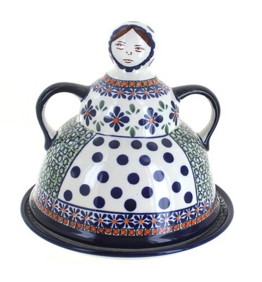 Blue Rose Polish Pottery Mosaic Flower Cheese Lady