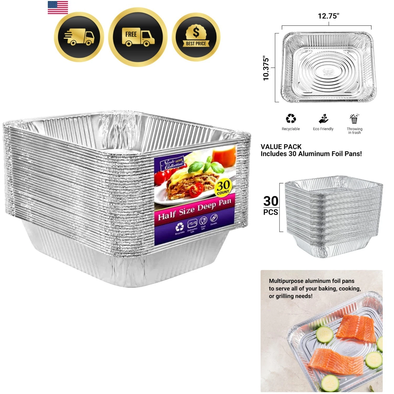 Aluminum Pans Half Size, 9X13, Extra Heavy Duty Disposable Foil Pans For Baki...