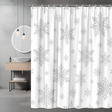 Snowflake Shower Curtain - White and Silver Winter Decor