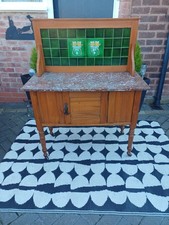 Vintage Oak Marble Topped Washstand Cupboard Can Deliver