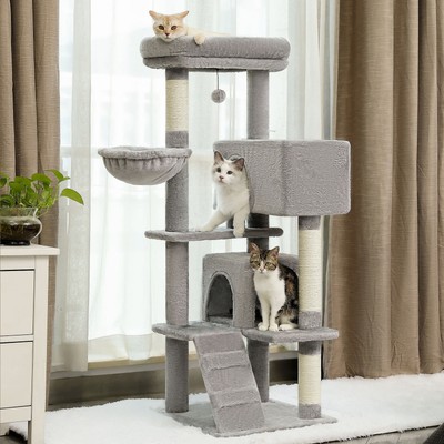 Kratzbaum für große Katzen Erwachsene mit Plüsch Hängematte Turm Pompon
