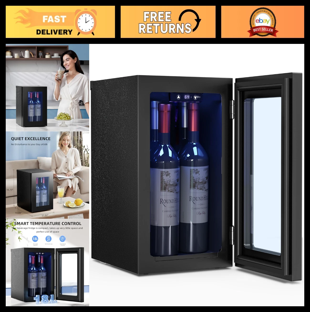 Mini Wine Fridge 4-Bottle Countertop Cooler, Quiet Portable Beverage Cellar, LED
Opens in a new wind