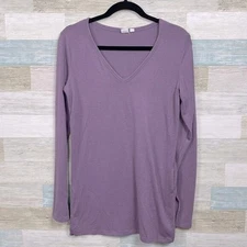 GAP Softspun Stretchy V Neck Top Purple Longline Casual Comfort Womens Small