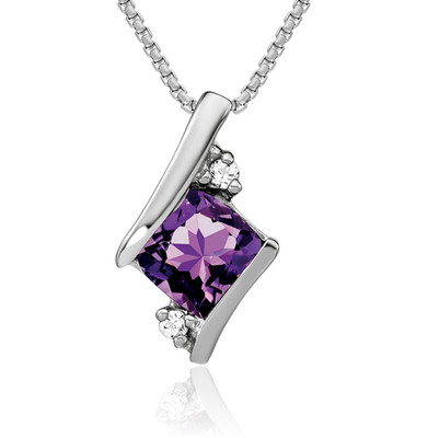 10K massives Weißgold Kissenschliff Amethyst Diamant schwimmende Kette Plättchen Halskette