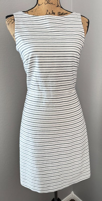 Massimo Dutti Sheath Dress Boat Neck Preppy Nautical Striped Zip Lined Cotton 4