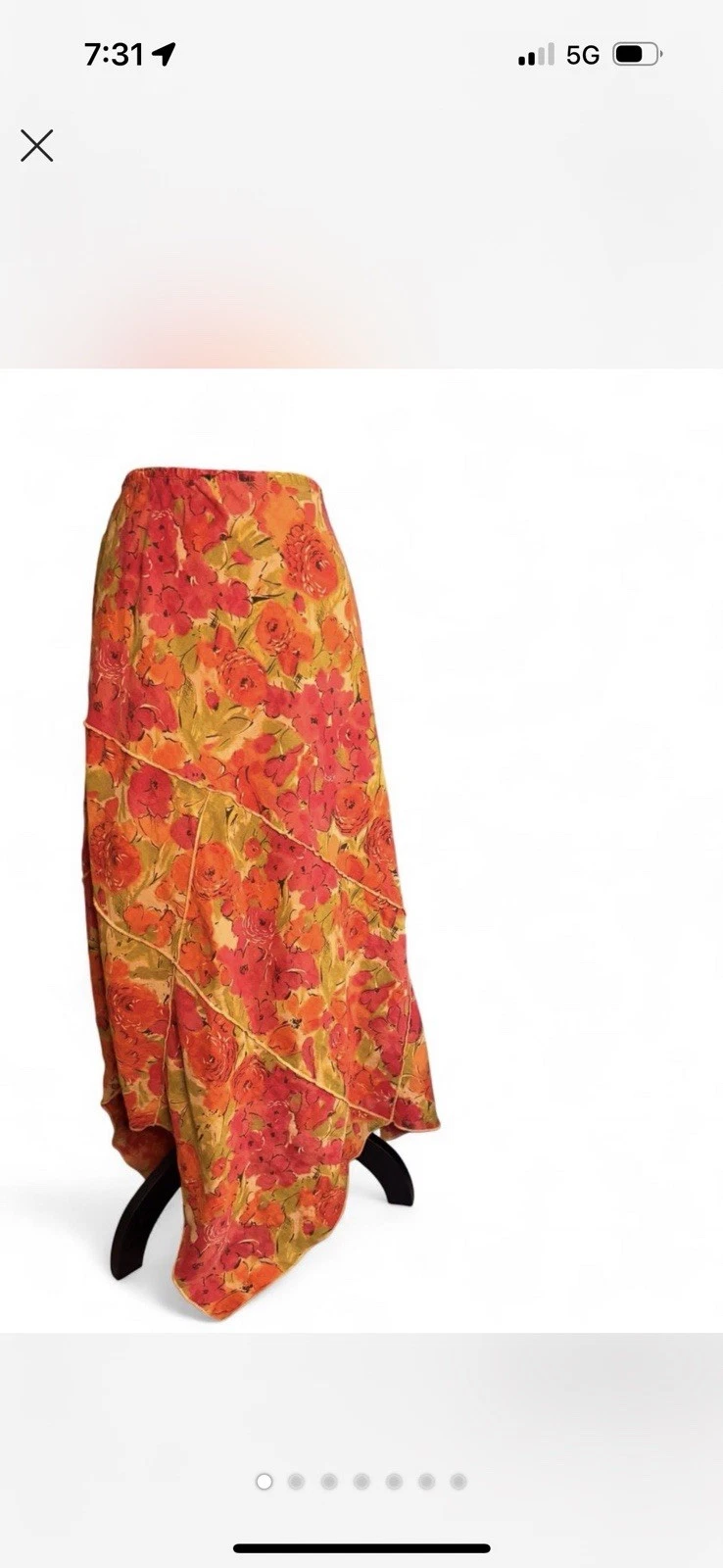 100% Linen Vintage Pink Orange And Green Floral Asymmetrical Maxi Skirt