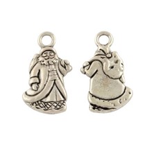 4 Christmas Charms Santa Claus Pendants Antiqued Silver Holiday Themed Findings
