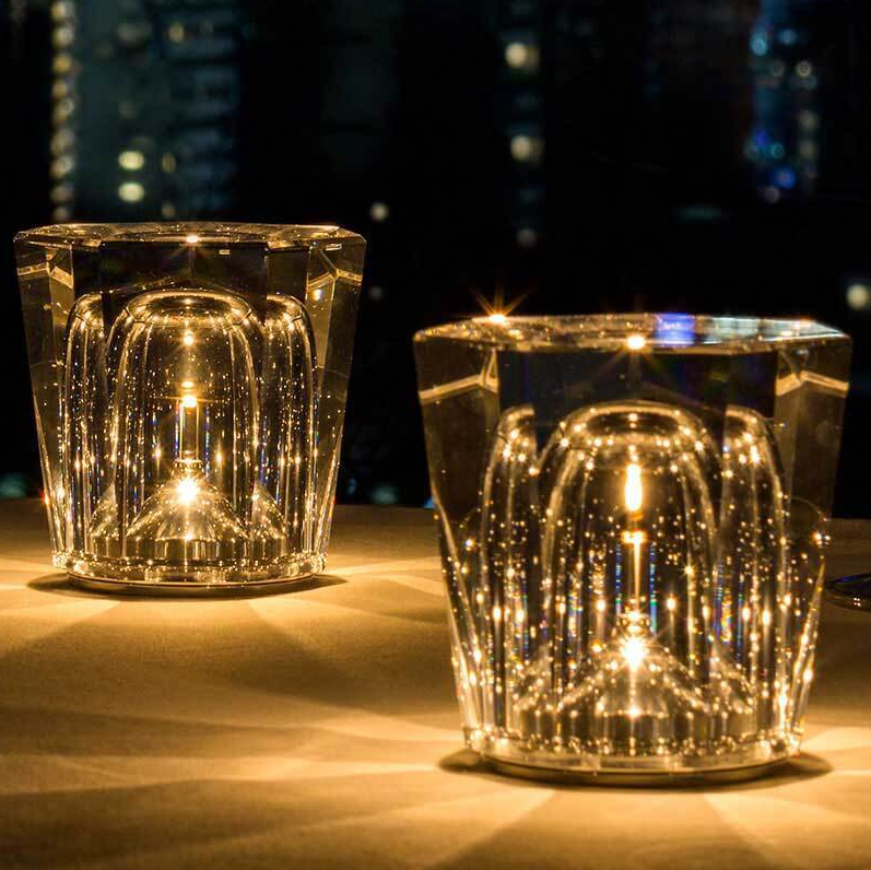 Xtal Crystal Ambientec XTL-01SLV Cordless Table Lamp Solid Glass 