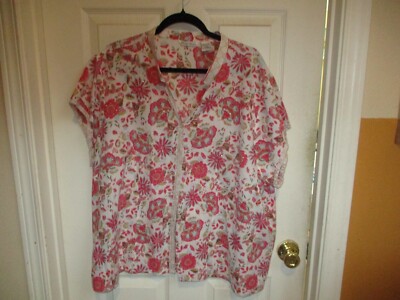 Quigg Woman Cream & Pink Floral Top Blouse Cap Sleeve Sequins Button Womens  24W