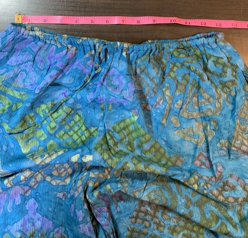 Sun Aguna Indonesia Batik Pants OS Rayon Blue Beachy Vacation Travel Comfort - Picture 7 of 14