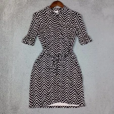 Charter Club Dress Women Small Petite Black Chevron Faux Roll Tab Sleeve Jersey