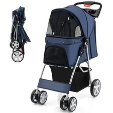 Gianex Dog Stroller Pet Stroller 4 Lockable Wheels Liner Storage Basket Navy