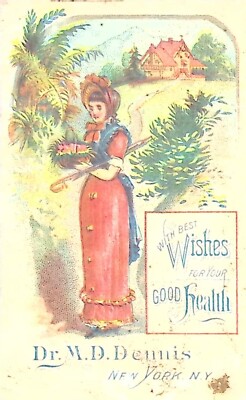 Vintage Dr. M.D. Dennis Trade Card - Good Health Wishes - System Renovator