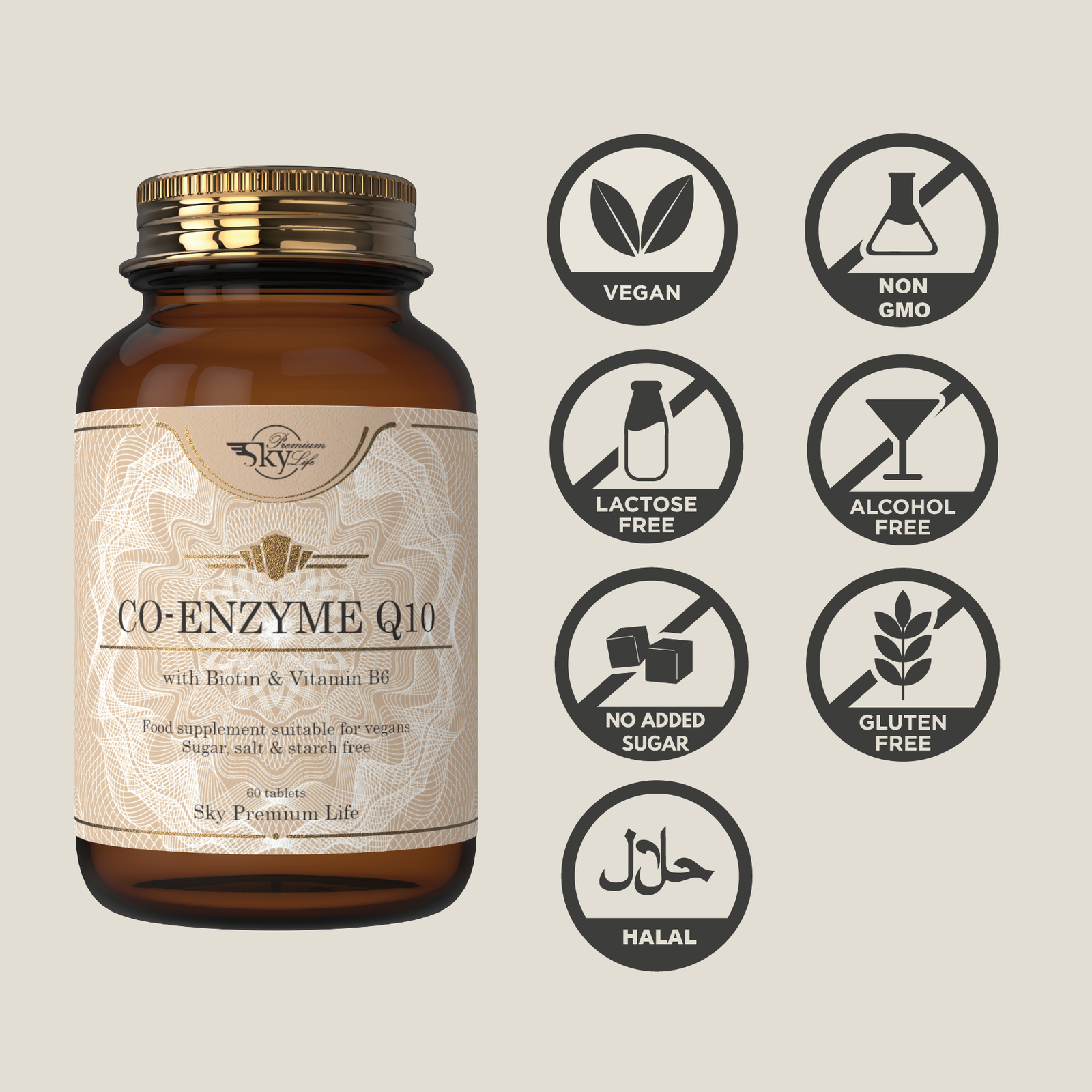 Coenzyme Q10 with Biotin and Vitamin B6 - 60 Vegan Tablets by Sky Premium Life