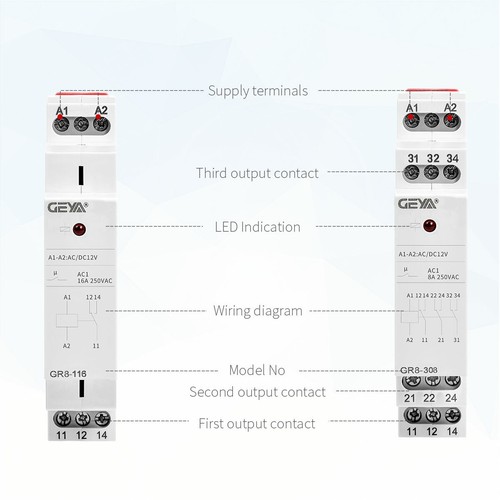 Auxiliary Relay AC/DC12V Electromagnetic Relay 8A/16A SPDT Module Relay Din Rail - Picture 8 of 16