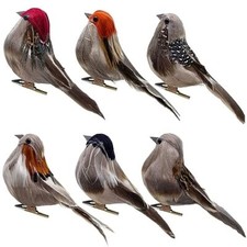 12PCS Clip on 3D Small Artificial Sparrow 3.9inch Feather Birds 12pcs