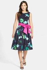 Eliza J Floral Faille Fit & Flare Dress Sz 8 Multi