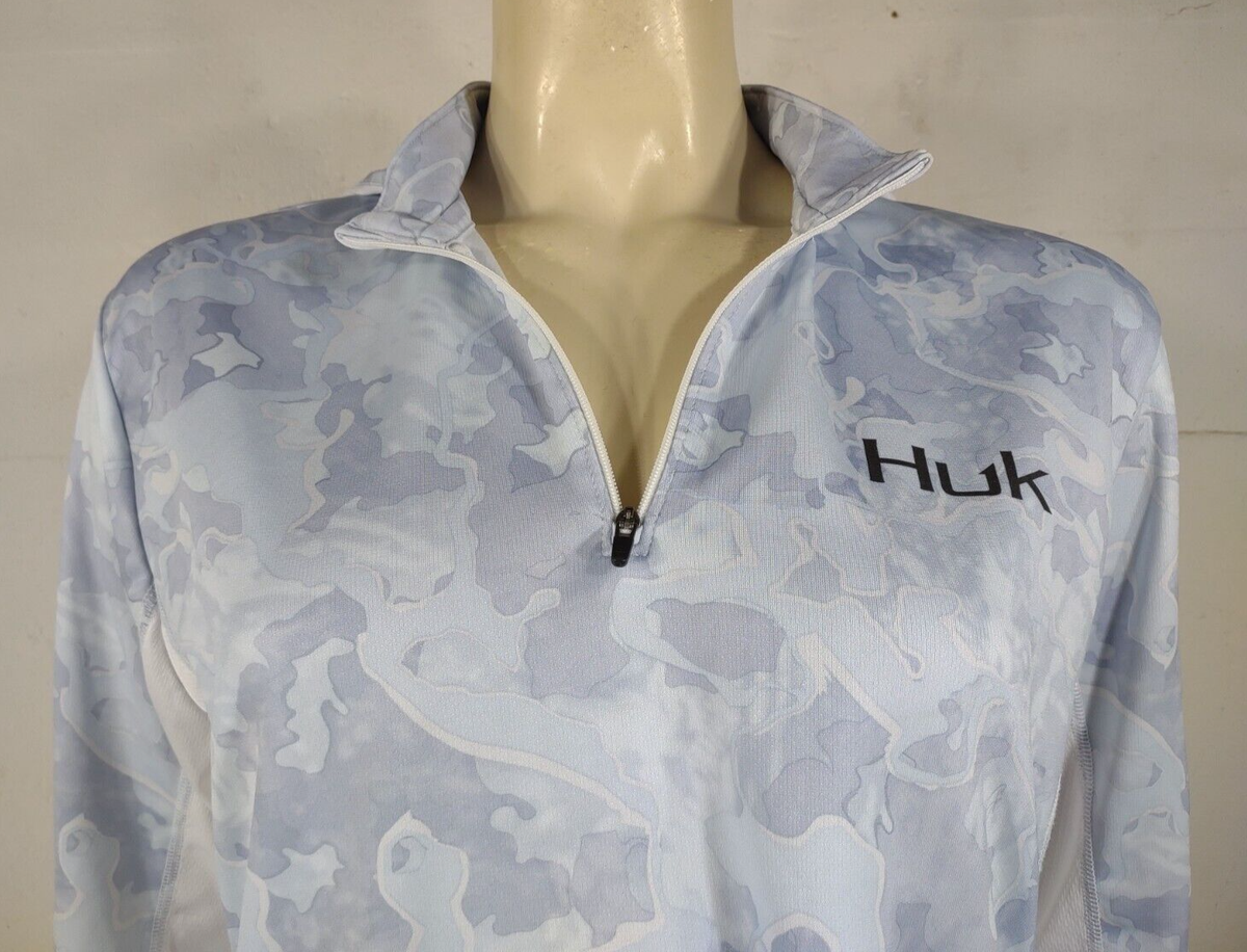 Sweat Capuche 1/4 Zip Huk Blanc/gris – Femme XL – Tenue Pêche Performance