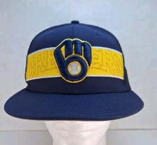New Era 9Fifty Milwaukee Brewers Trucker Hat Cap Blue MLB Snapback