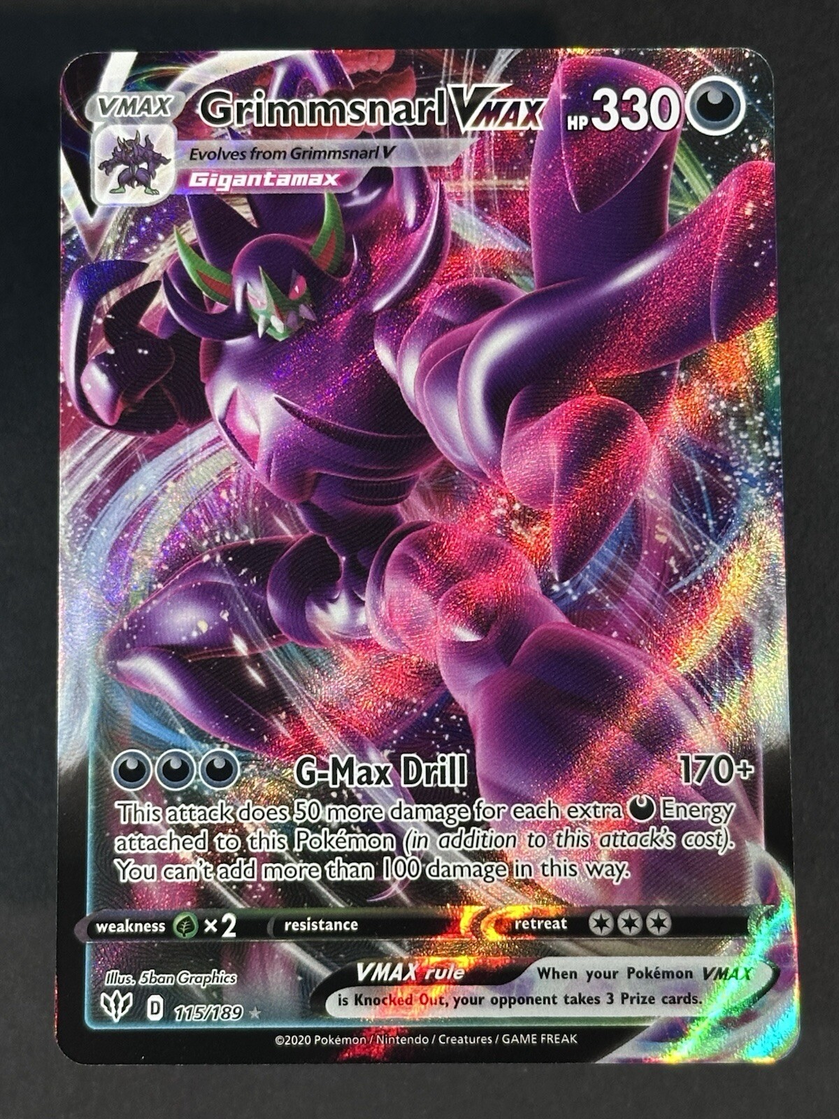 Pokémon TCG Grimmsnarl VMAX Darkness Ablaze 115/189 Holo Ultra Rare NM