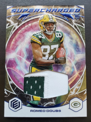 2022 Panini Elements Romeo Doubs Supercharged Cobalt RC Patch 9/27 SC-34 Packers