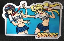 HOOK UPS STICKER VINTAGE "SEXY DOUBLE SCHOOL GIRLS" 4 X 3"  GLOSSY 