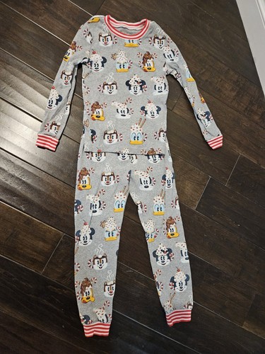 Disney Store Kids Christmas Pajamas Size 7 Snug Pants Long Sleeve Mickey Cocoa - Picture 2 of 4