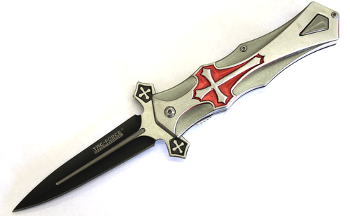 TAC FORCE Dagger Style Action Assist Klappmesser mit Kreuz Design ROT - Bild 1 von 5
