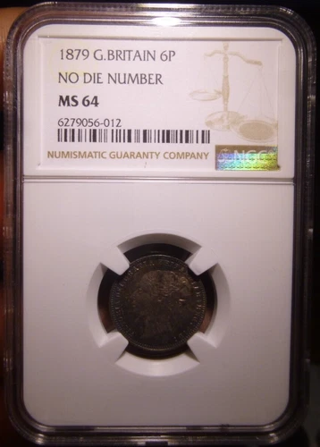 1879 Great Britain 6 Pence 6P No Die Number NGC MS64