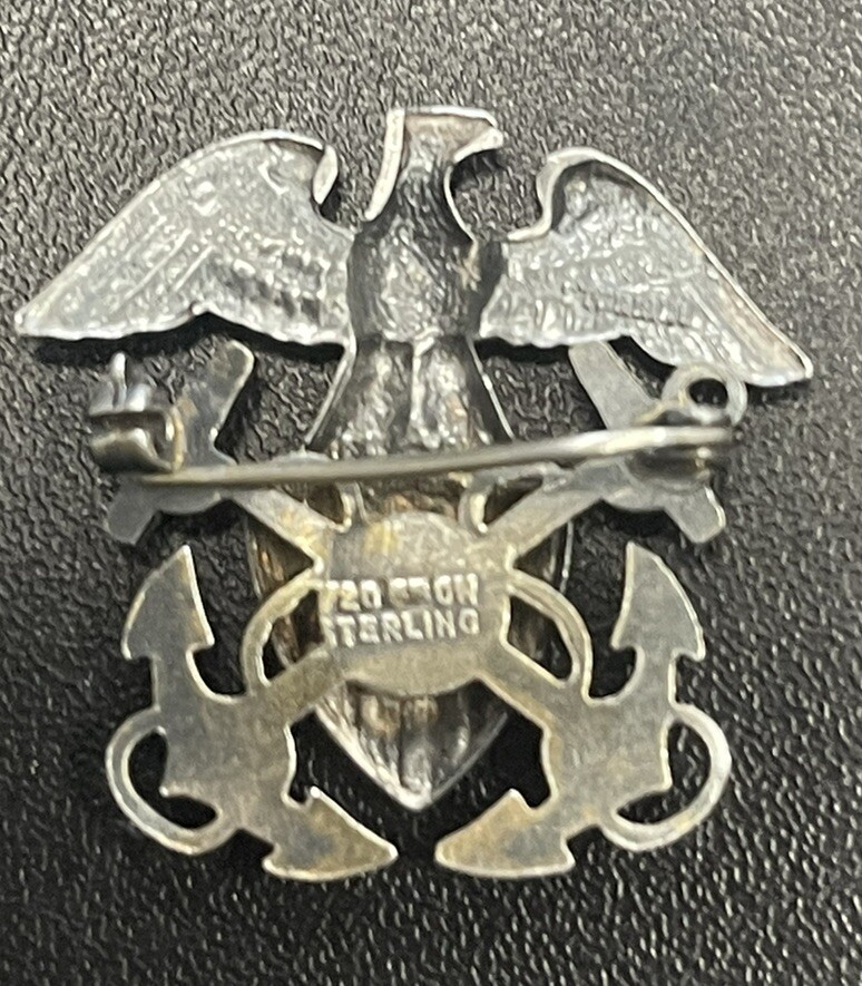 Vintage WWII US Navy Officer Pin Eagle Anchor 925 Sterling