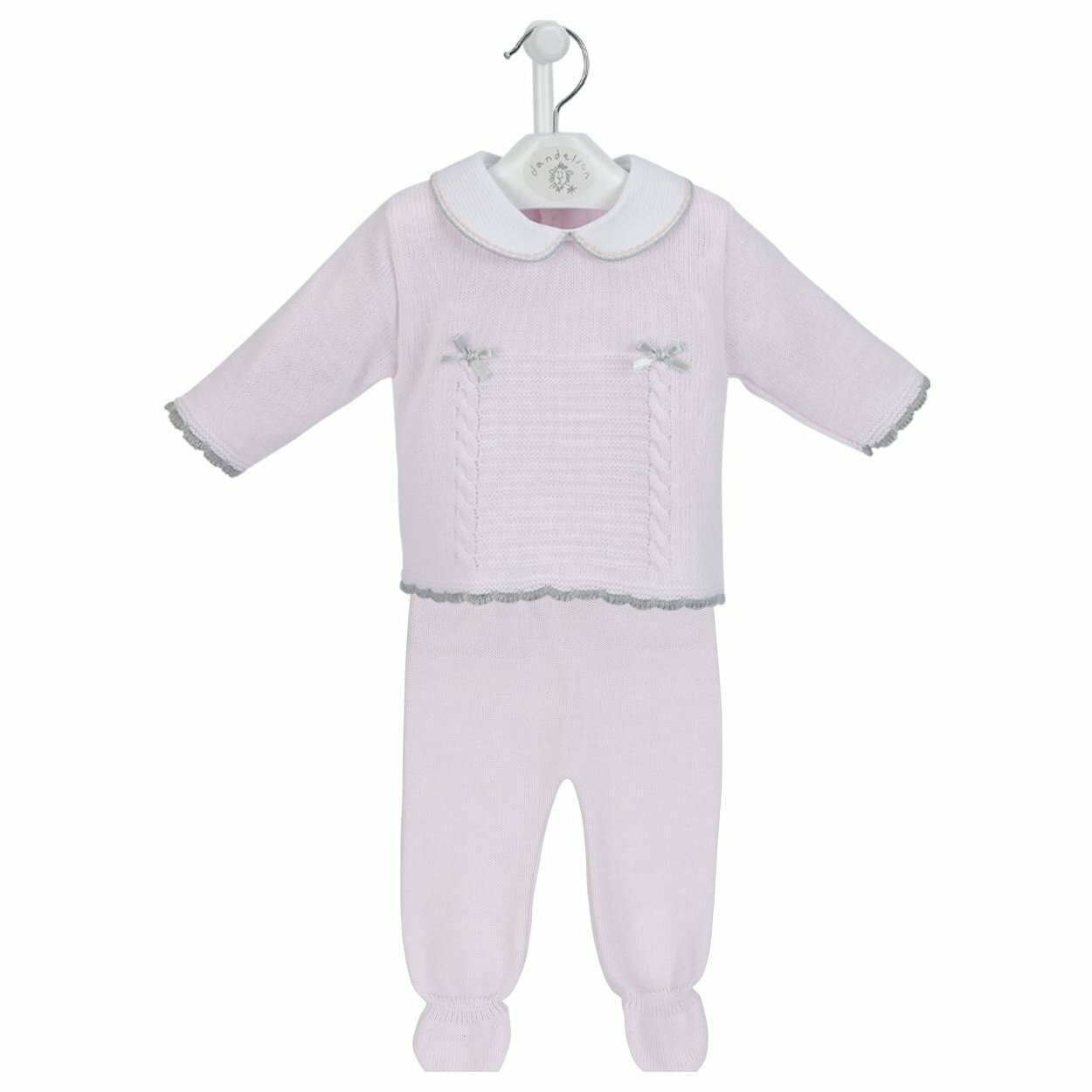 Newborn Baby Girl Pink Knitted Bow Jumper Leggings